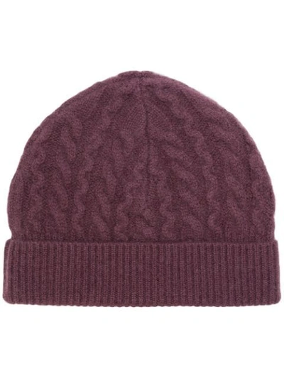 Shop Aspesi Cable Knit Beanie - Purple