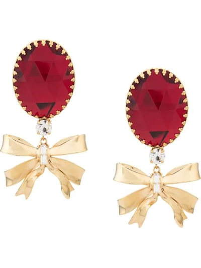 Shop Alessandra Rich Bow Gem Drop Earrings - Gold