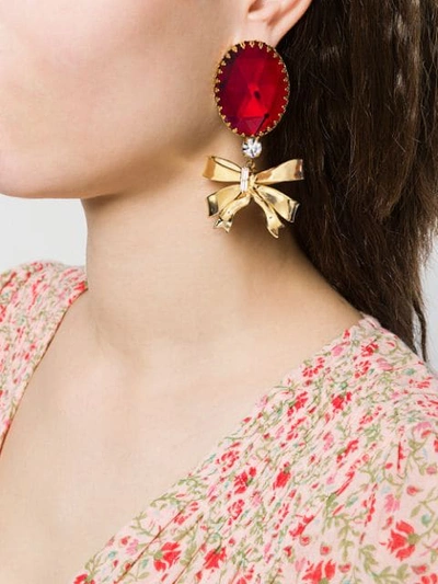 Shop Alessandra Rich Bow Gem Drop Earrings - Gold