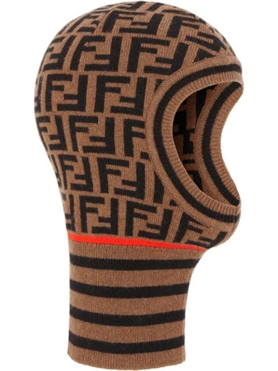 Shop Fendi Ff Motif Balaclava-style Hat In Brown