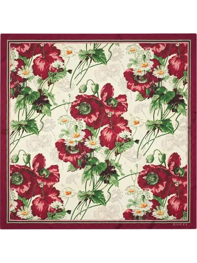 Shop Gucci Floral Print Gg Scarf In White