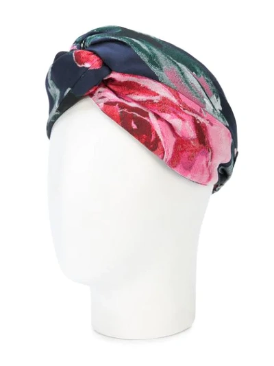 Shop Maison Michel Floral-print Knotted Headband - Blue