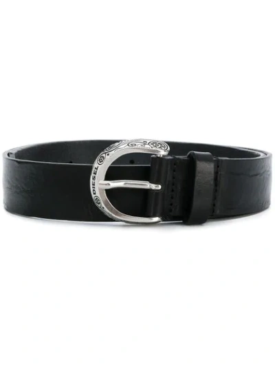 Shop Diesel Buckle Embellished Belt In Black