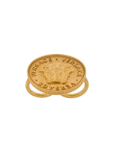 Shop Versace Medusa Coin Ring - Metallic