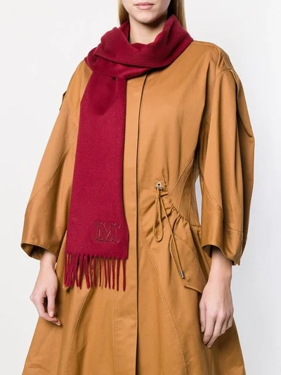 Shop Max Mara Logo Embroidered Scarf In Red