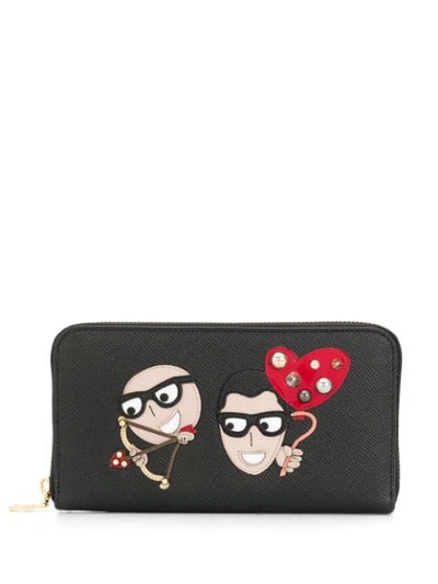 Shop Dolce & Gabbana Zip Around Wallet With Designers' Patches In 80999 Nero