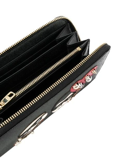 Shop Dolce & Gabbana Zip Around Wallet With Designers' Patches In 80999 Nero
