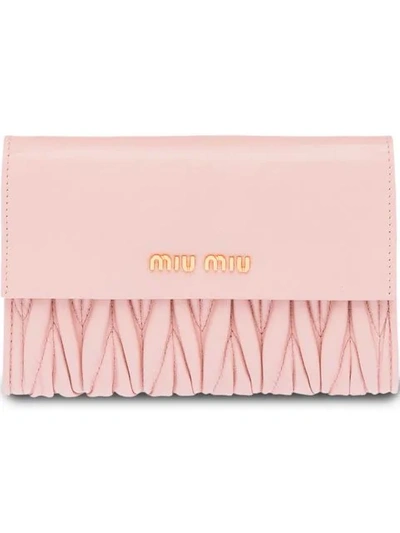 Shop Miu Miu Matelassé Flap Wallet In Pink