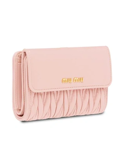 Shop Miu Miu Matelassé Flap Wallet In Pink