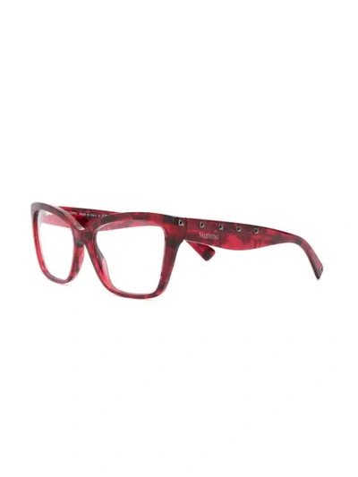 Shop Valentino Square Frame Glasses In Red