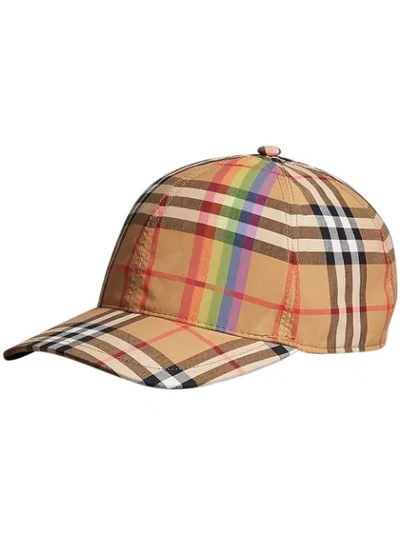 Shop Burberry Rainbow Vintage Check Baseball Cap In Brown