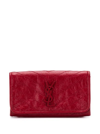 Shop Saint Laurent Crinkled Monogram Wallet In Red