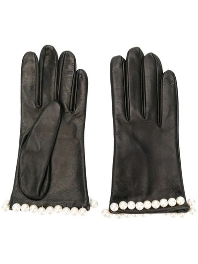 Shop Manokhi Pearl Embellished Gloves In Black