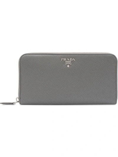 Shop Prada Leather Wallet In Grey