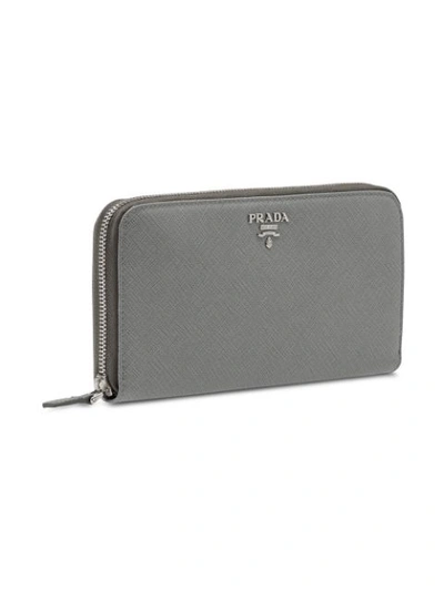 Shop Prada Leather Wallet In Grey