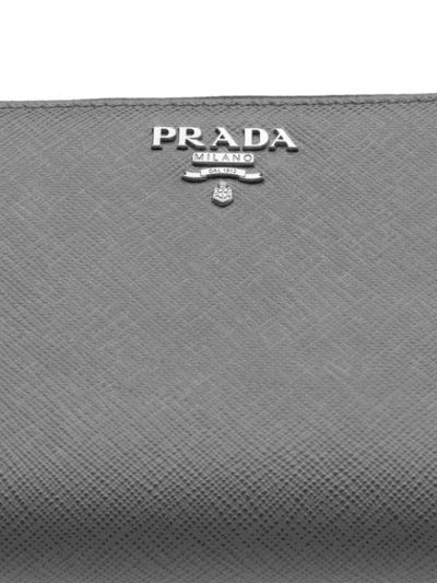 Shop Prada Leather Wallet In Grey