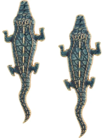 Shop Lako Bukia X Natia Khutsishvili Natia X Lako Large Crocodile Earrings In Blue