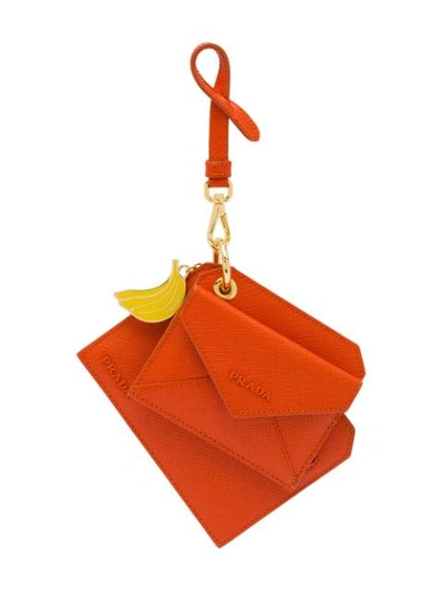 Shop Prada Keychain Trick With Bananas Charm In Orange