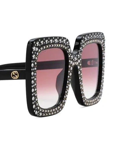 Shop Gucci Oversized Square Sunglasses With Crystals In Pink