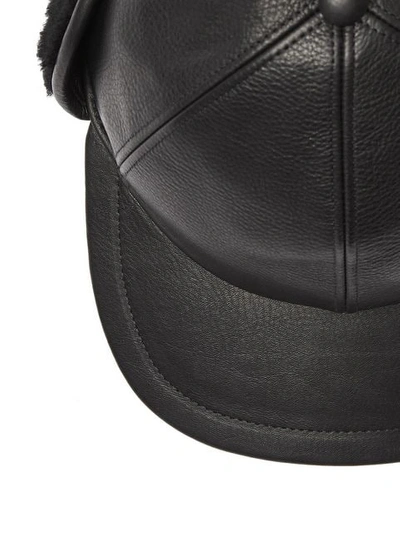 Shop Burberry Shearling And Leather Baseball Cap In Black