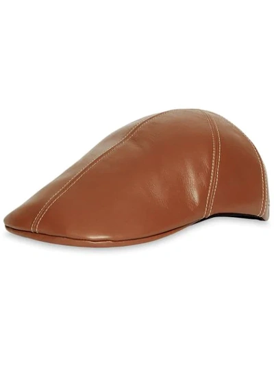 Shop Burberry Lambskin Flat Cap In Tan