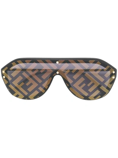 Shop Fendi Aviator Ff Print Sunglasses In Black