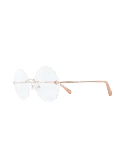 Shop Chloé Scallop Trim Round Frame Glasses In Metallic