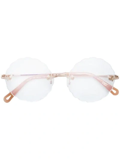 Shop Chloé Scallop Trim Round Frame Glasses In Metallic