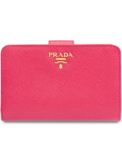Shop Prada Medium Saffiano Leather Wallet In Pink