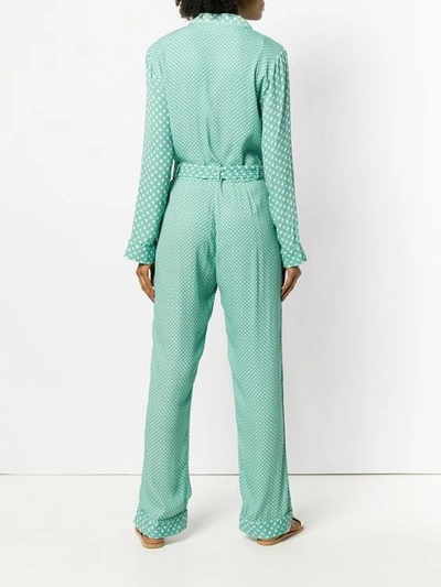 Shop Stine Goya Geometric Pattern Belted Jumpsuit In Green