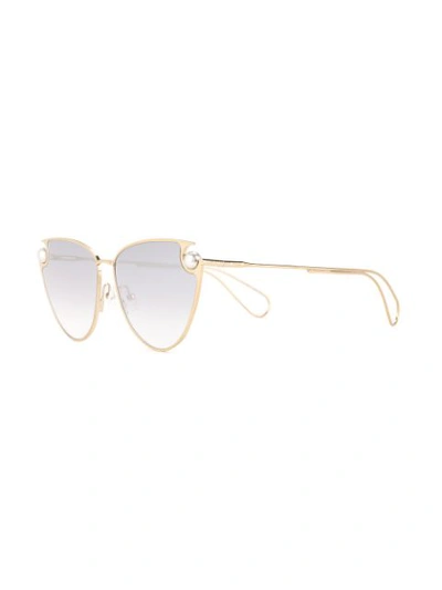Shop Christopher Kane Eyewear Pearl Embellished Cat Eye Sunglasses - Gold