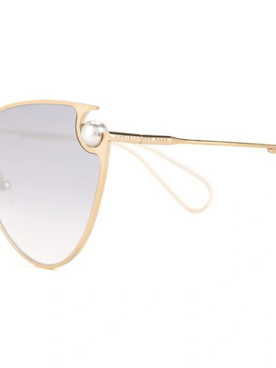Shop Christopher Kane Eyewear Pearl Embellished Cat Eye Sunglasses - Gold