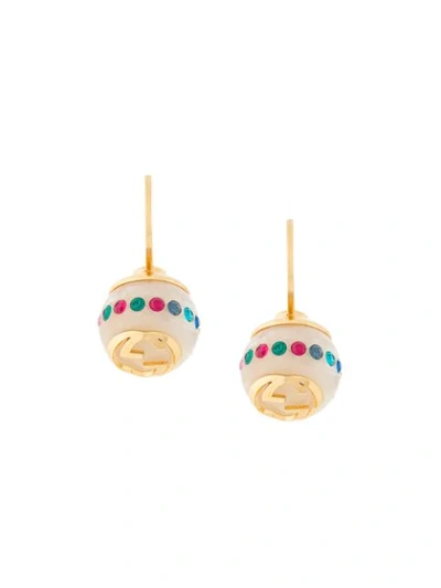 Shop Gucci Embellished Pearl Earrings In White
