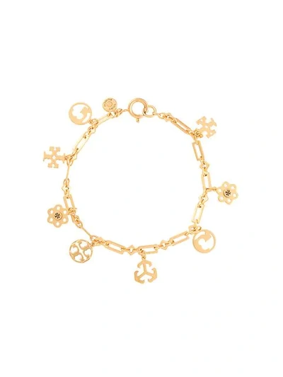 Shop Tory Burch Logo Charm Bracelet In Gold
