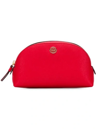 Shop Tory Burch Robinson Small Saffiano-leather Make-up Pouch In Red
