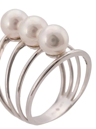 Shop Baggins 18kt White Gold Three White Akoya Pearl Ring