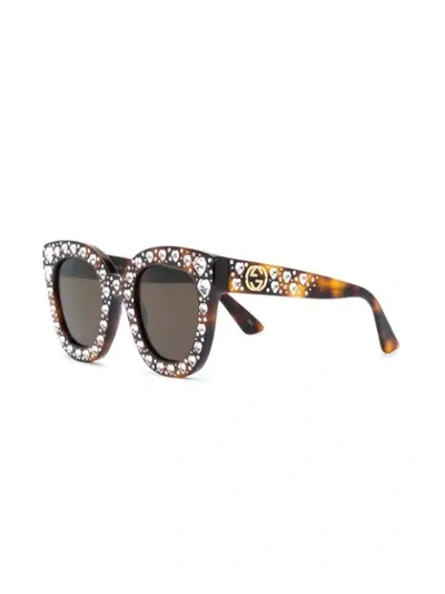 Shop Gucci Heart Shaped Embellished Sunglasses In Brown
