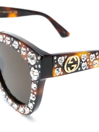 Shop Gucci Heart Shaped Embellished Sunglasses In Brown