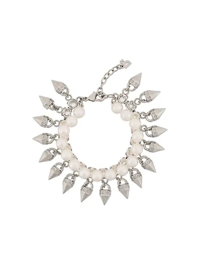 Shop Dsquared2 Embellished Bracelet In M1593 Silver/white
