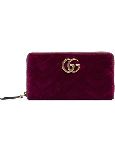 Shop Gucci Purple Gg Marmont Quilted Velvet Wallet In Pink