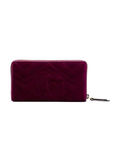 Shop Gucci Purple Gg Marmont Quilted Velvet Wallet In Pink