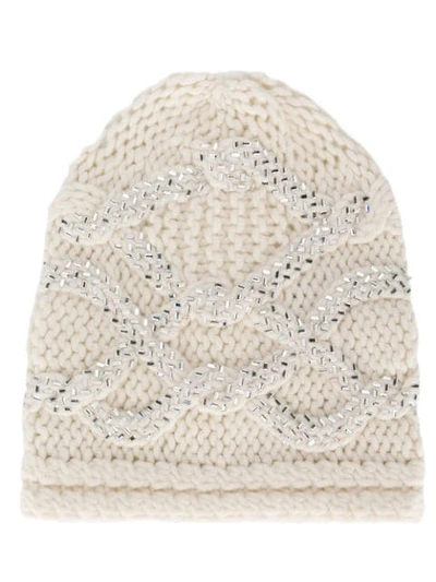 ERMANNO SCERVINO EMBROIDERED BEANIE HAT - 白色