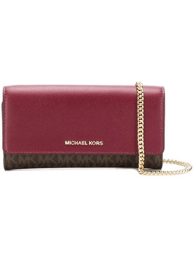 Shop Michael Michael Kors Monogram Wallet Shoulder Bag In Red