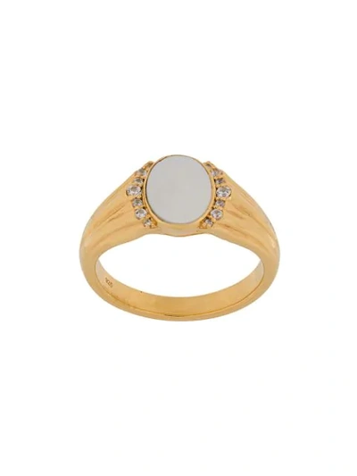Shop Astley Clarke Mother Of Pearl Luna Signet Ring In Metallic