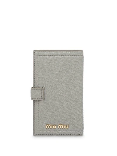 Shop Miu Miu Madras Leather Wallet In Grey