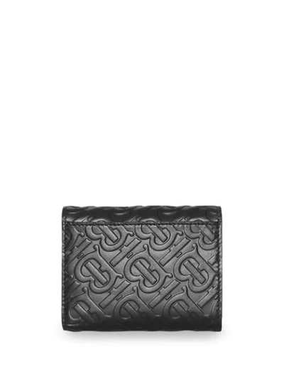 Shop Burberry Small Monogram Leather Folding Wallet In Black