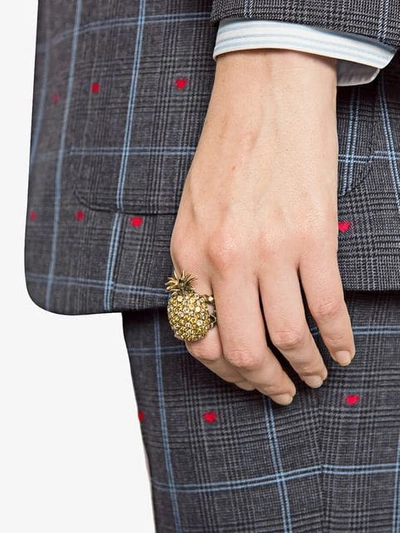 Shop Gucci Crystal Studded Pineapple Ring In Metal In Gold