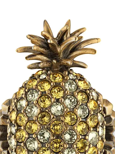 Shop Gucci Crystal Studded Pineapple Ring In Metal In Gold