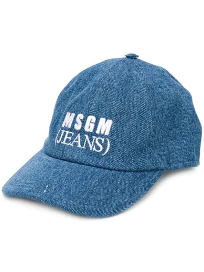 Shop Msgm Logo Baseball Cap In Blue
