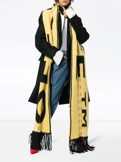 Off-white Logo-intarsia Wool Knit Oversized Scarf In Yellow